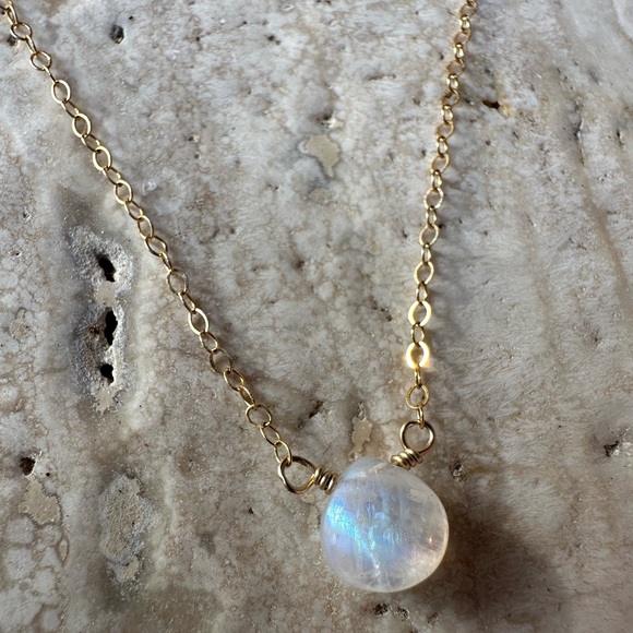Artisan Jewelry - 14k Gold Filled Rainbow Moonstone Necklace